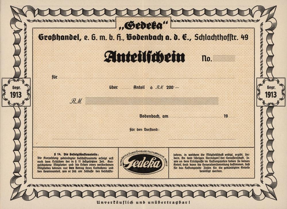 Podlov list GEDEKA Grosshandel GMBH, Bodenbach cca 1940-1945, 200 skch Marek