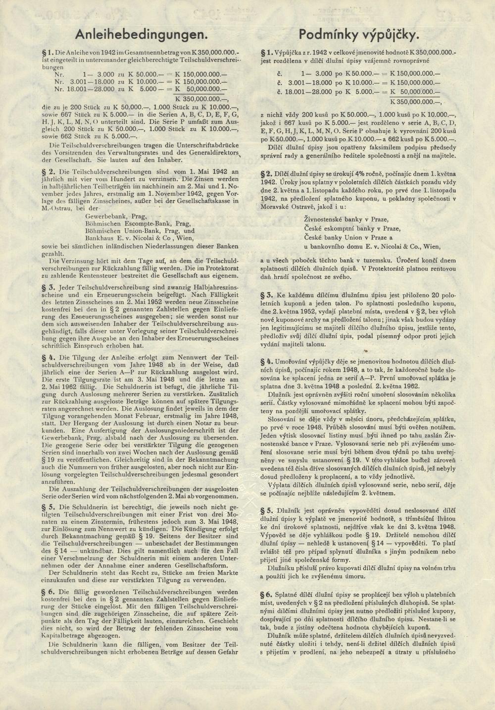 Dluhopis Severní dráha Ferdinandova, I. vydání, Praha 1942, 5000 Korun