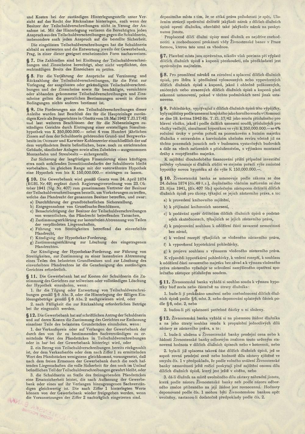 Obligace Severní dráha Ferdinandova, I. vydání, Praha 1942, 5000 Korun
