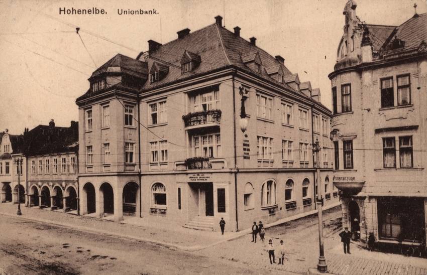 Pohlednice Vrchlabská filiálka České banky Union, před rokem 1918