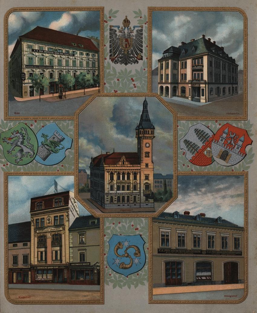 Česká banka Union filiálky Štýrský Hradec, Vrchlabí, Krnov, Klagenfurt am Wörthersee, Dvůr Králové nad Labem, 1913